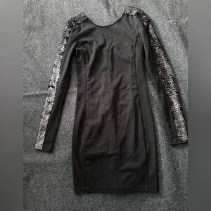 Armani Exchange Black Dress with Sequin Sleeves